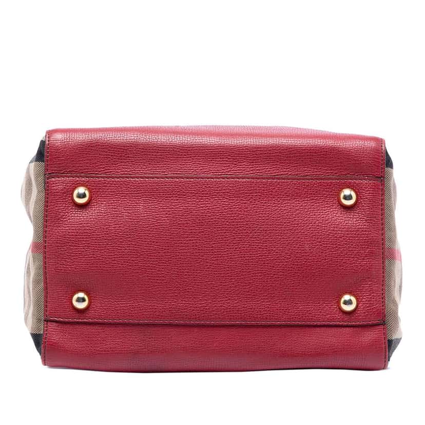 Burberry Small Leather and House Check Canvas Canterbury Tote Red Leather Very good condition - Inside View