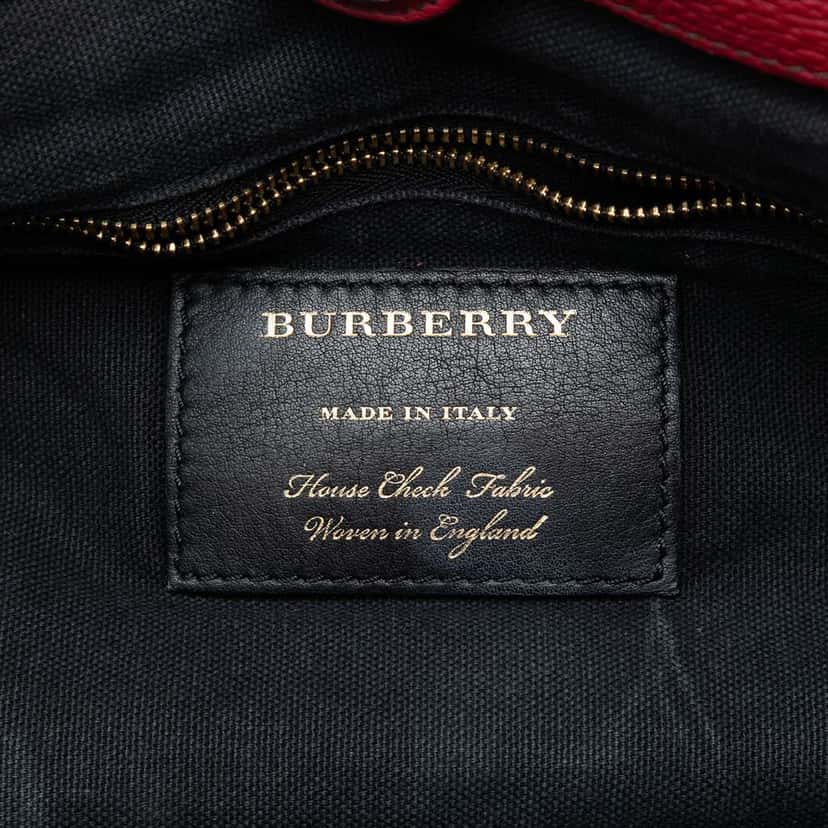 Burberry Small Leather and House Check Canvas Canterbury Tote Red Leather Very good condition - Box View