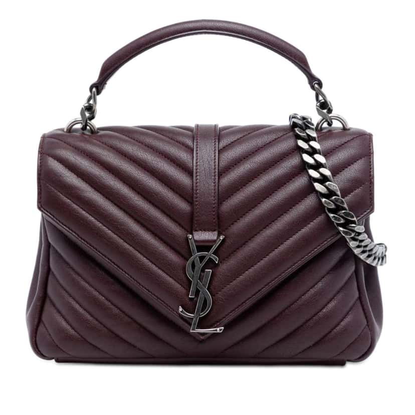 Saint Laurent Medium Chevron Sheepskin Monogram College Satchel Red Leather Very good condition - Front View