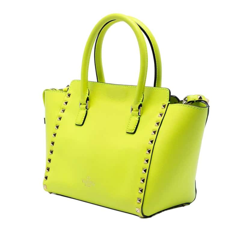Valentino Small Leather Rockstud Double Handle Tote Yellow Leather Very good condition - Back View