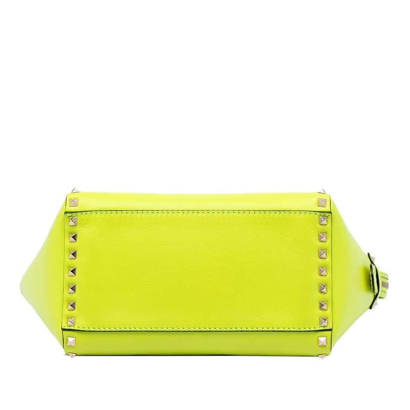 Valentino Small Leather Rockstud Double Handle Tote Yellow Leather Very good condition - Inside View