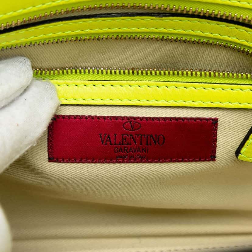 Valentino Small Leather Rockstud Double Handle Tote Yellow Leather Very good condition - Box View