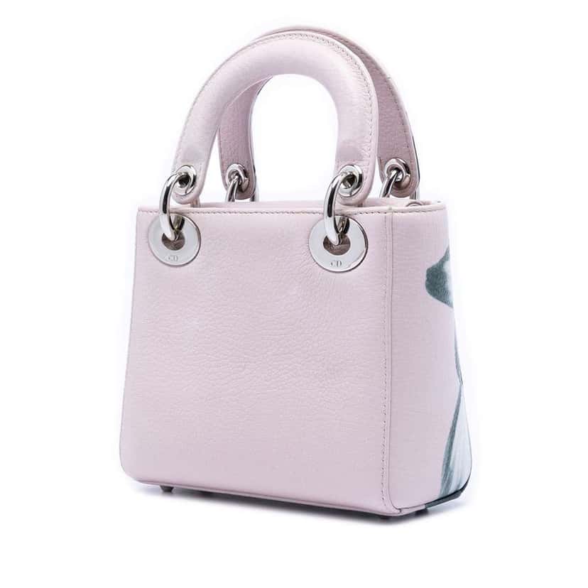 Dior Mini Deerskin Floral Printed Lady Dior Pink Leather Very good condition - Back View