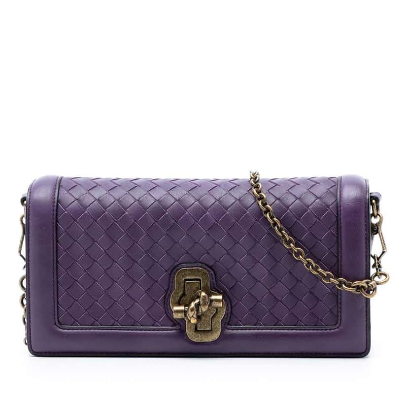 Bottega Veneta Nappa Intrecciato Olimpia Knot Crossbody Purple Leather Very good condition - Front View