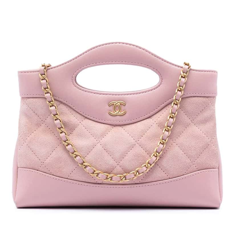 Chanel Mini CC Quilted Suede and Calfskin 31 Shopping Bag Pink Leather Very good condition - Front View