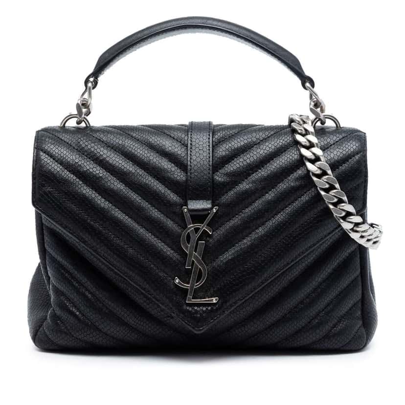 Saint Laurent Medium Chevron Embossed Leather Monogram College Satchel Black Leather Very good condition - Front View