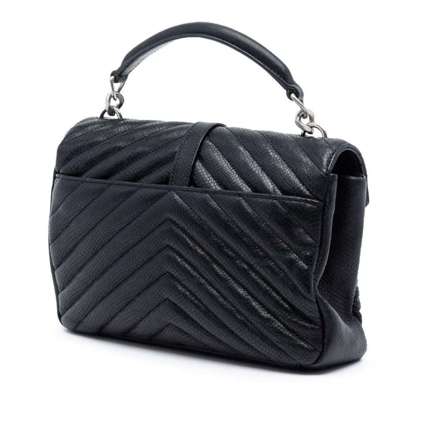 Saint Laurent Medium Chevron Embossed Leather Monogram College Satchel Black Leather Very good condition - Back View
