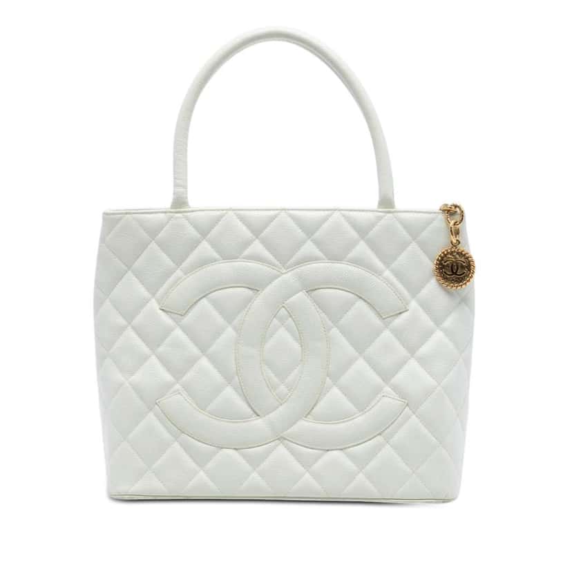 Chanel Caviar Medallion Tote White Leather Very good condition - Front View