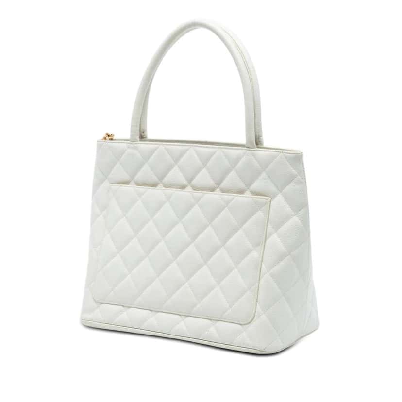 Chanel Caviar Medallion Tote White Leather Very good condition - Back View