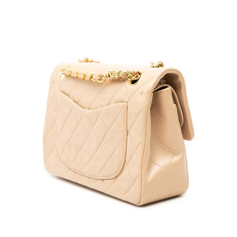 Chanel Small Classic Lambskin Double Flap Beige Leather Very good condition - Back View