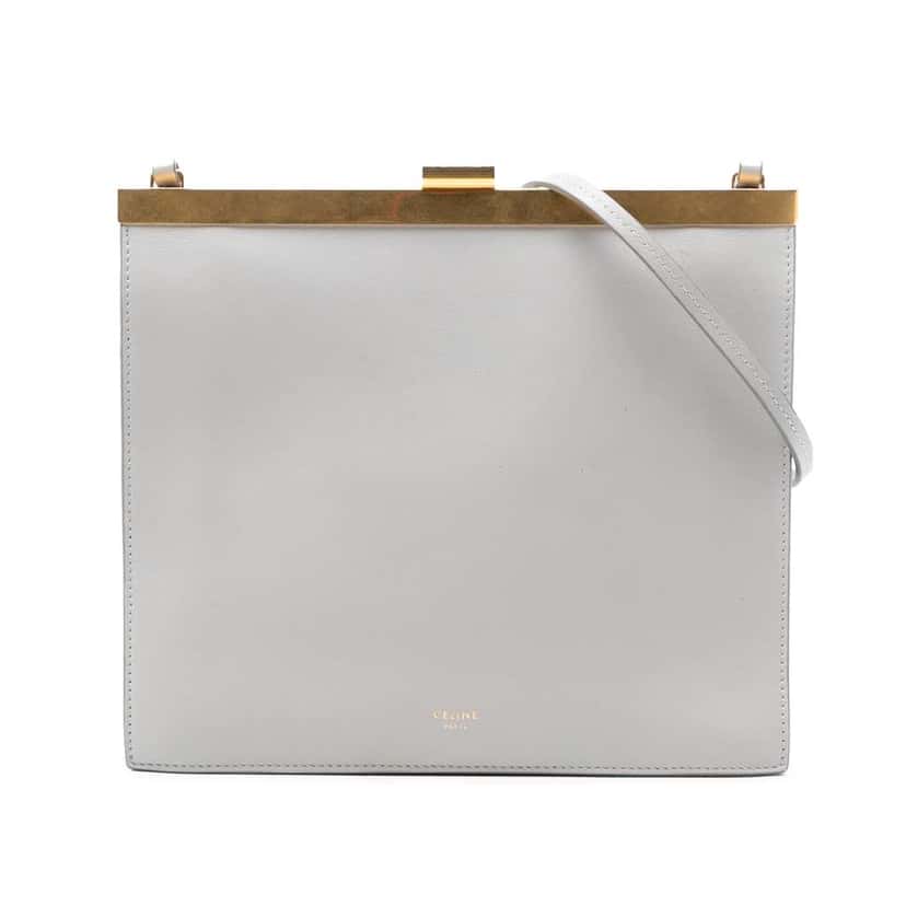 Celine Mini Leather Clasp Crossbody Grey Leather Very good condition - Front View