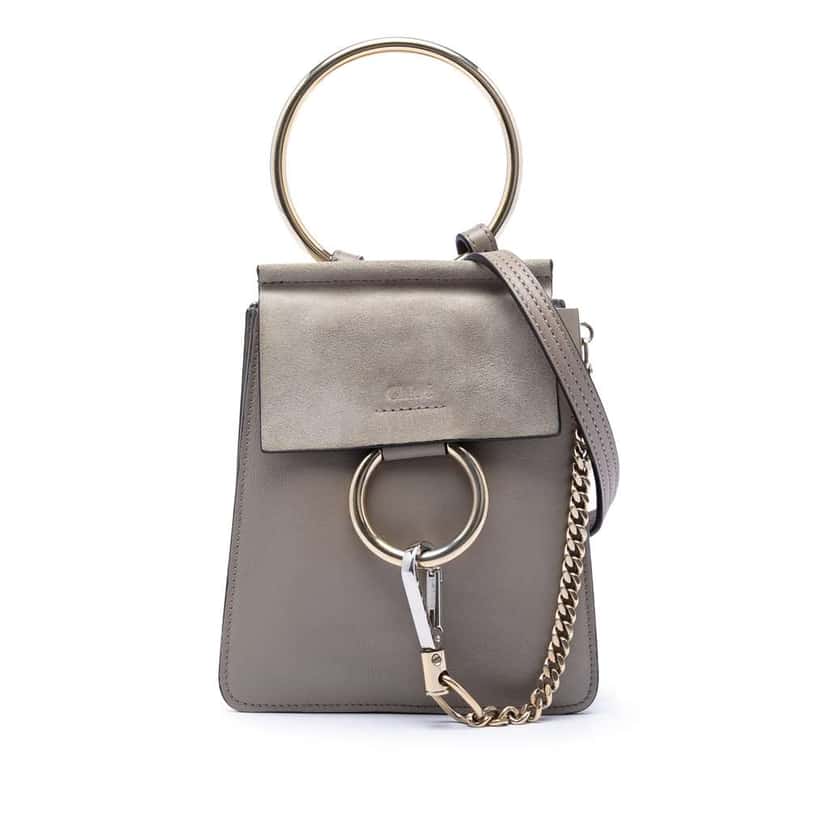 Chloé Mini Calfskin and Suede Faye Bracelet Bag Brown Leather Very good condition - Front View