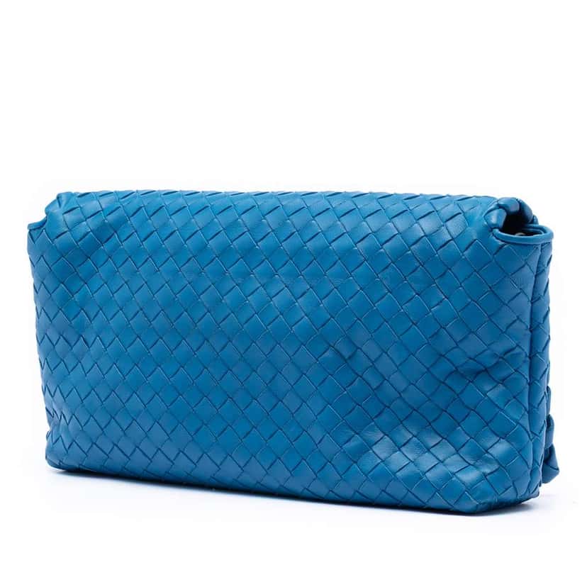 Bottega Veneta Nappa Intrecciato Flap Crossbody Blue Leather Very good condition - Back View