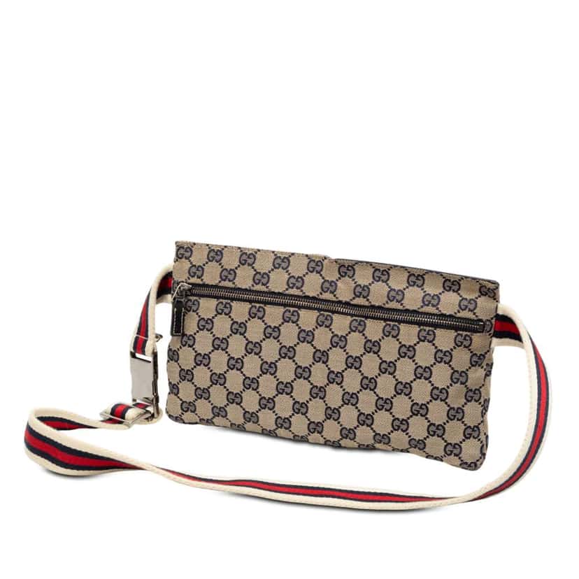 Gucci GG Canvas Web Double Pocket Belt Bag Beige Very good condition - Back View