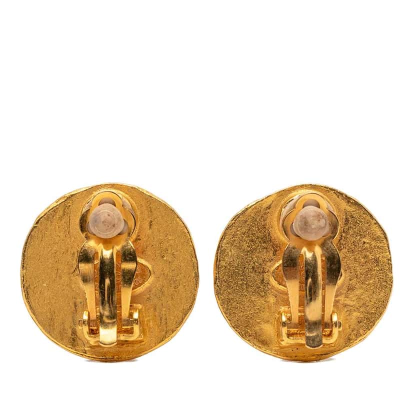 Chanel CC Gold Plated Faux Pearl Clip On Earrings Gold Metal Very good condition - Back View