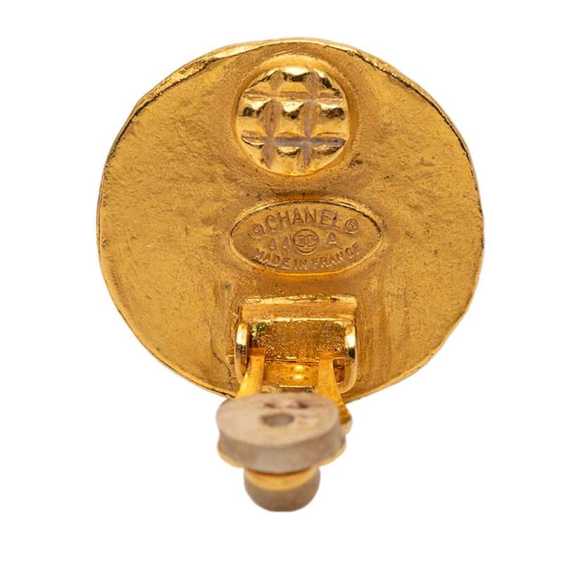 Chanel CC Gold Plated Faux Pearl Clip On Earrings Gold Metal Very good condition - Inside View