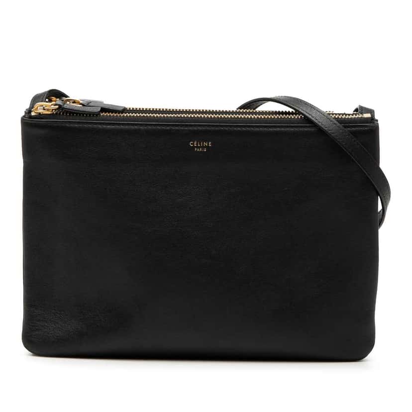 Celine Large Lambskin Trio Crossbody Black Leather Very good condition - Front View