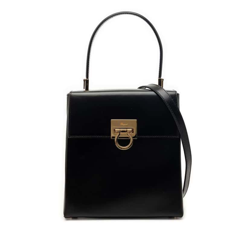 Salvatore Ferragamo Small Leather Gancini Iconic Top Handle Bag Black Leather Very good condition - Front View