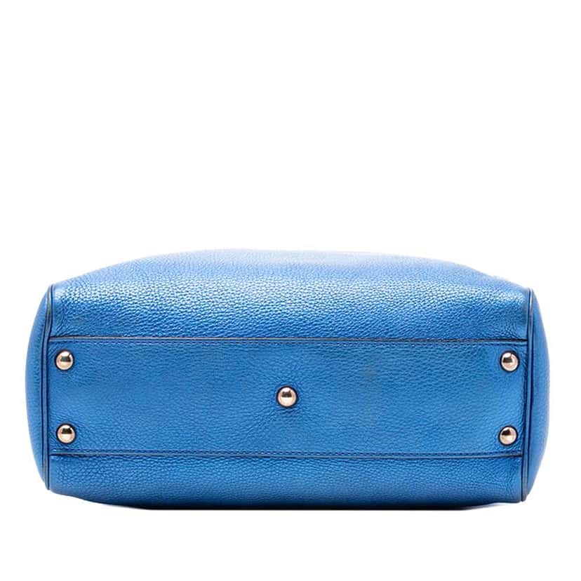 Gucci Small Metallic Calfskin Bamboo Shopper Satchel Blue Leather Very good condition - Inside View