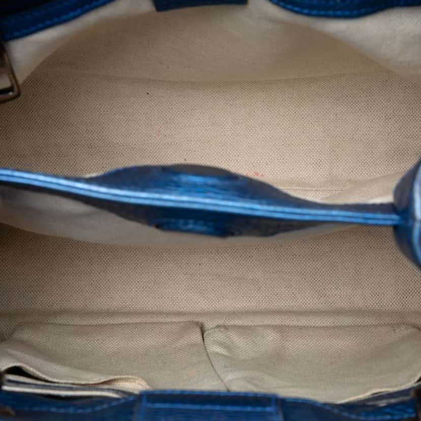 Gucci Small Metallic Calfskin Bamboo Shopper Satchel Blue Leather Very good condition - Model View