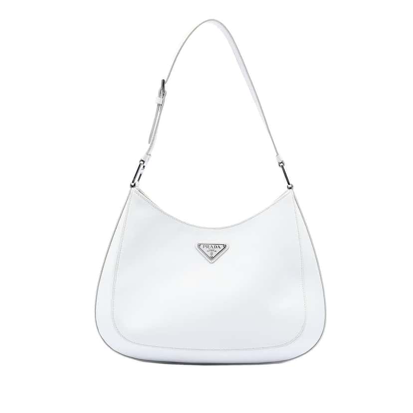 Prada Spazzolato Cleo Shoulder Bag White Leather Very good condition - Front View