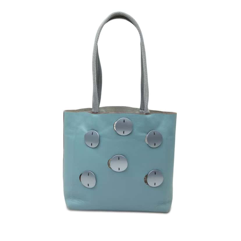 Prada Perforated Embellished Leather Tote Blue Leather Very good condition - Front View