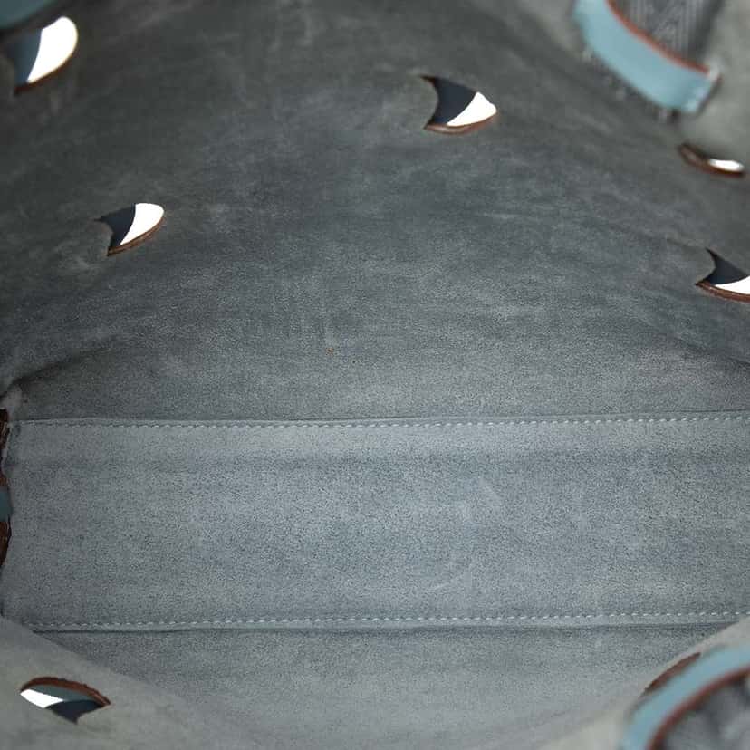 Prada Perforated Embellished Leather Tote Blue Leather Very good condition - Model View