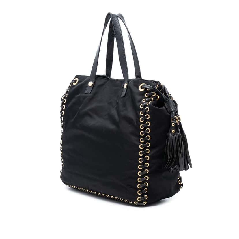 Prada Tessuto Whipstitched Logo Oro Tassel Satchel Black Very good condition - Back View