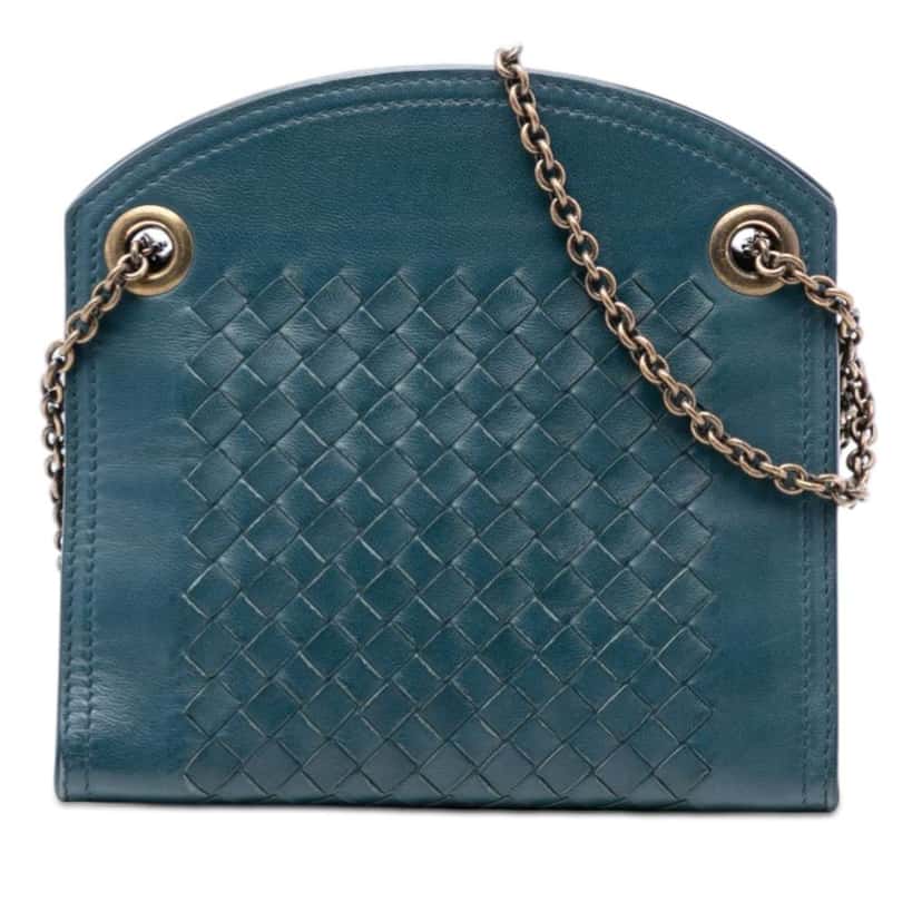 Bottega Veneta Nappa Intrecciato Chain Wallet Blue Leather Very good condition - Front View
