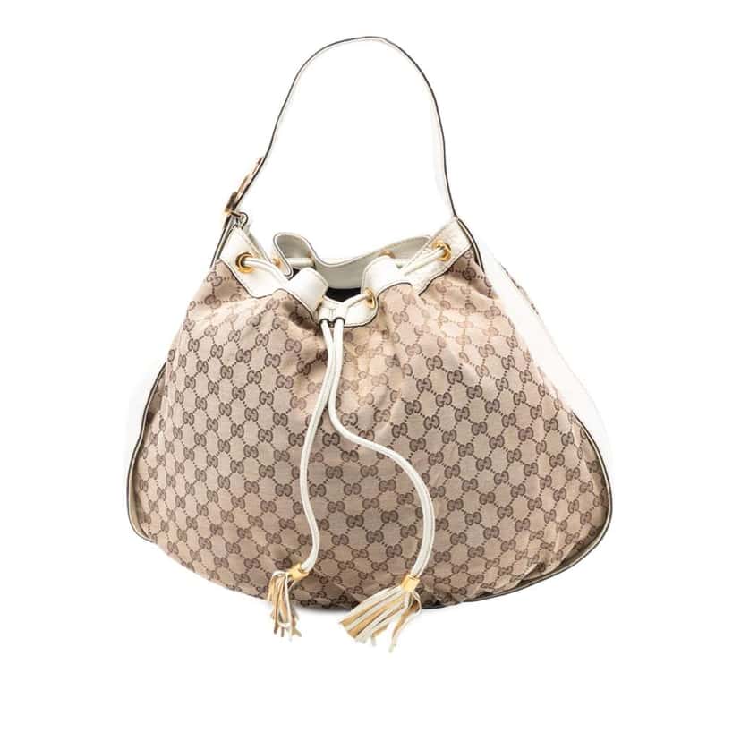 Gucci GG Canvas Interlocking Icon Drawstring Hobo Beige Very good condition - Front View