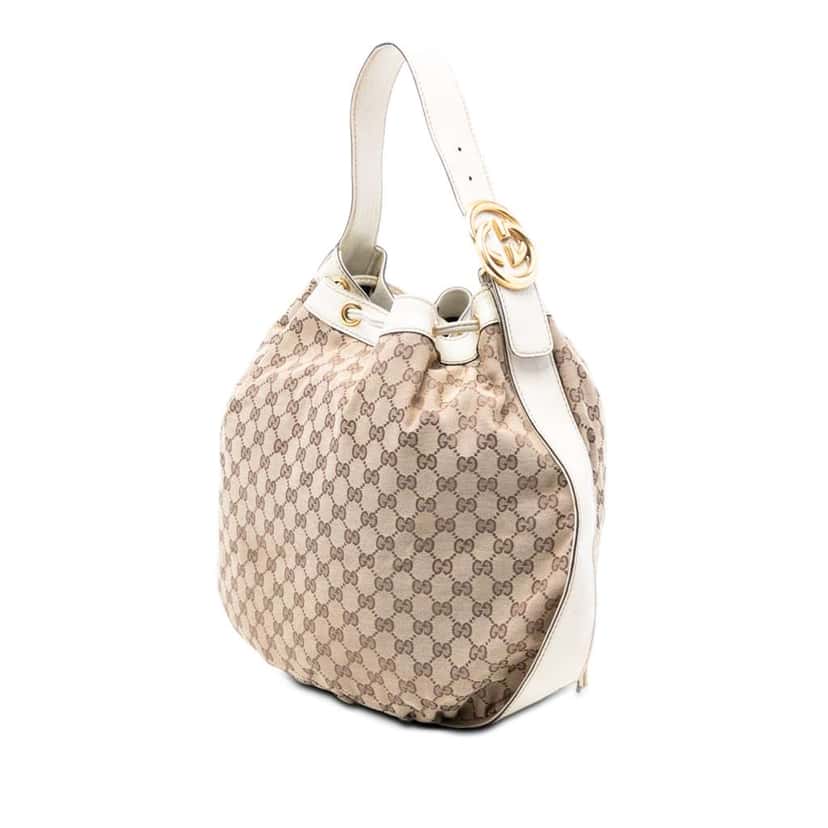 Gucci GG Canvas Interlocking Icon Drawstring Hobo Beige Very good condition - Back View