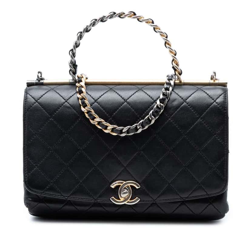 Chanel Medium Quilted Lambskin La Parisienne Flap Black Leather Very good condition - Front View