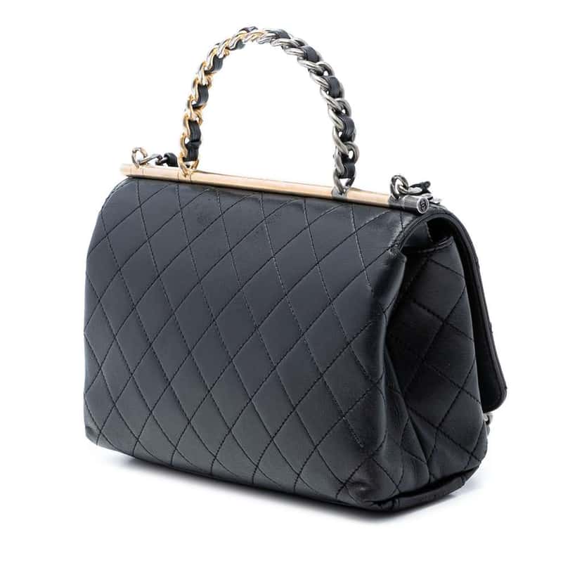 Chanel Medium Quilted Lambskin La Parisienne Flap Black Leather Very good condition - Back View