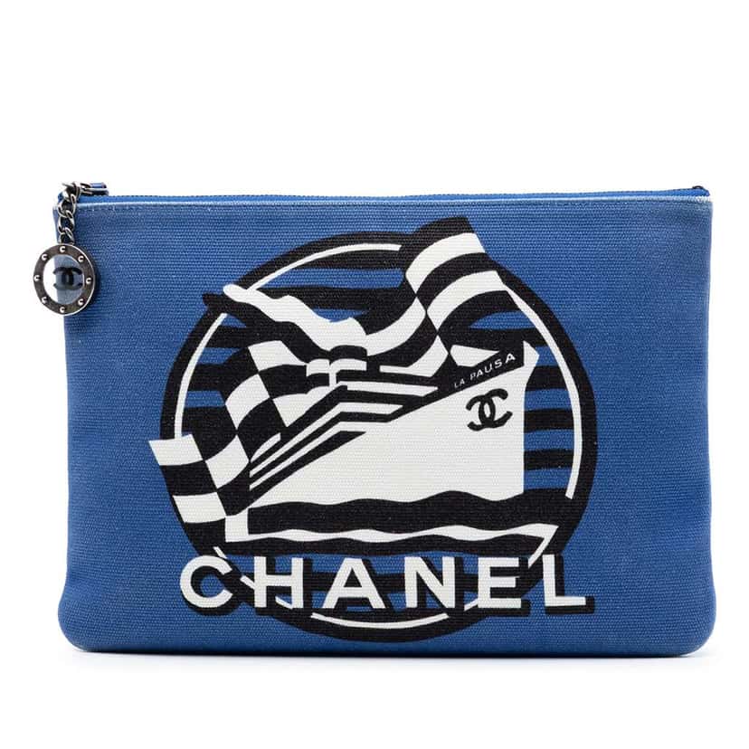 Chanel Medium Canvas La Pausa Zip O Case Clutch Blue Canvas Very good condition - Front View