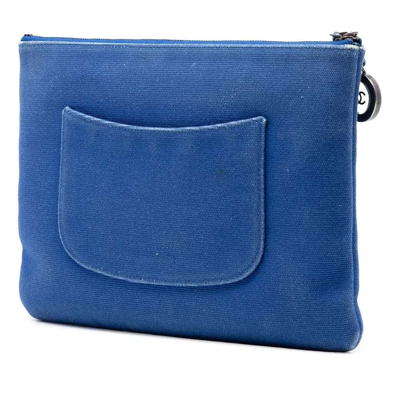 Chanel Medium Canvas La Pausa Zip O Case Clutch Blue Canvas Very good condition - Back View