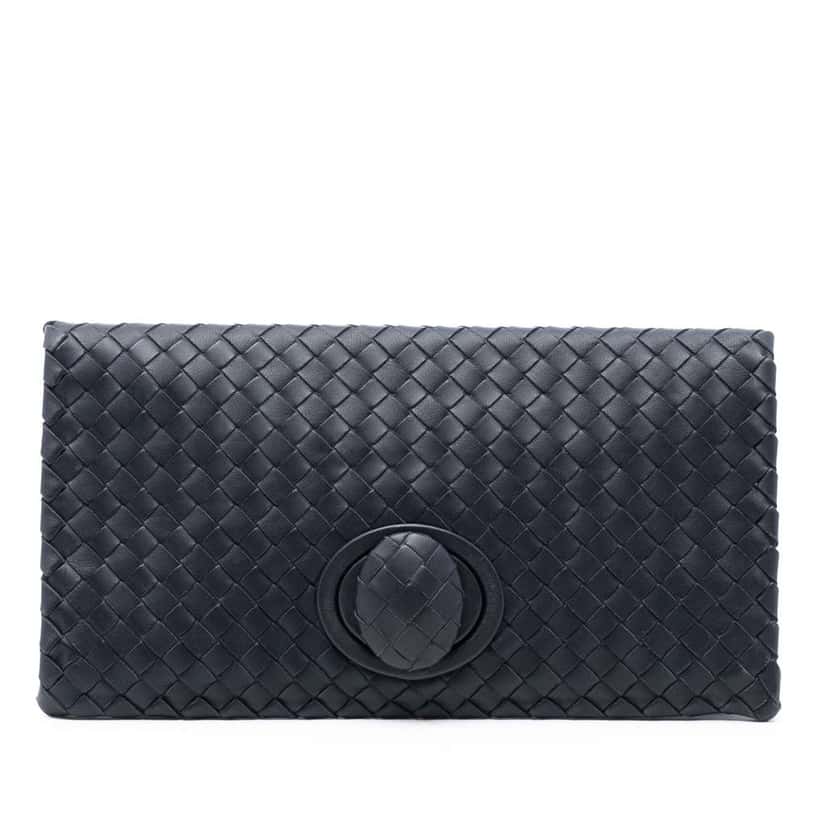 Bottega Veneta Nappa Intrecciato Turn Lock Clutch Grey Leather Very good condition - Front View