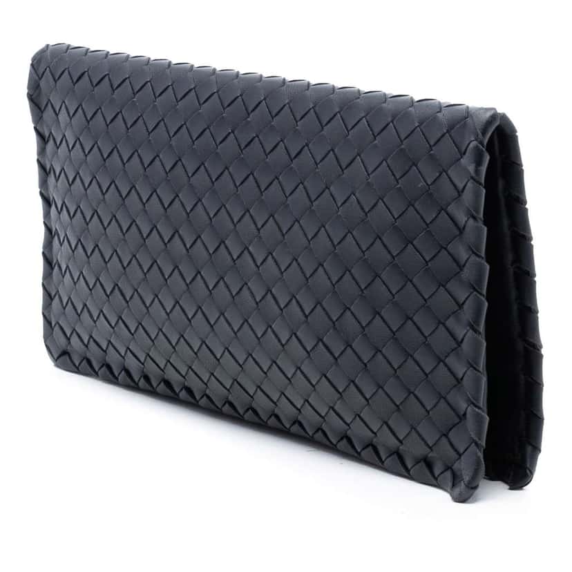 Bottega Veneta Nappa Intrecciato Turn Lock Clutch Grey Leather Very good condition - Back View