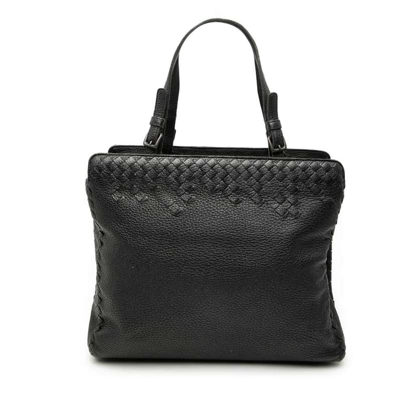 Bottega Veneta Grained Calfskin Intrecciato Tote Black Leather Very good condition - Front View