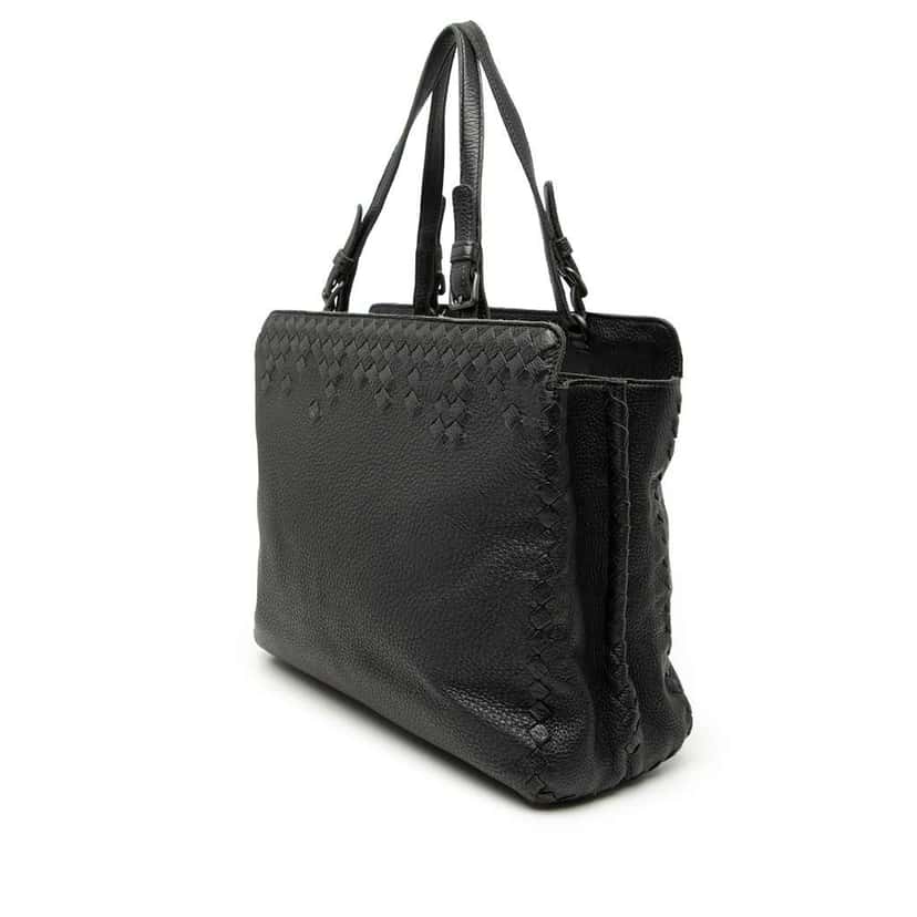 Bottega Veneta Grained Calfskin Intrecciato Tote Black Leather Very good condition - Back View