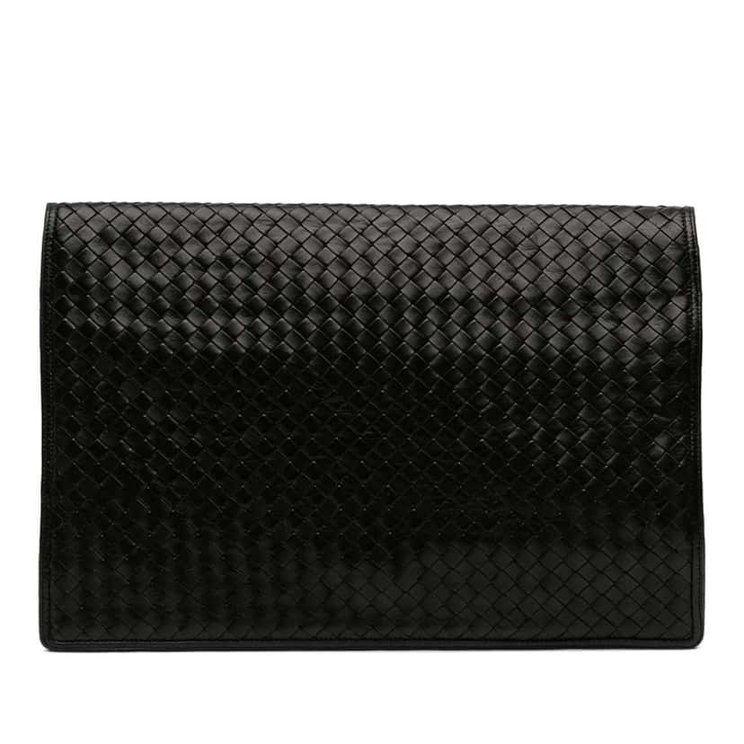 Bottega Veneta Nappa Intrecciato Portfolio Flap Clutch Black Leather Good condition - Front View