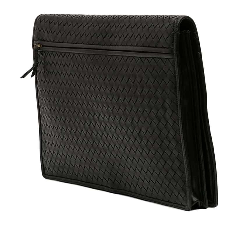 Bottega Veneta Nappa Intrecciato Portfolio Flap Clutch Black Leather Good condition - Back View
