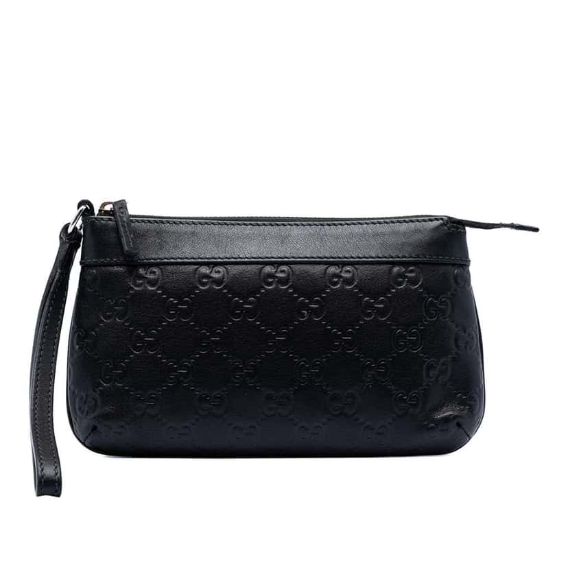 Gucci Guccissima New Britt Wristlet Pouch Black Leather Very good condition - Front View