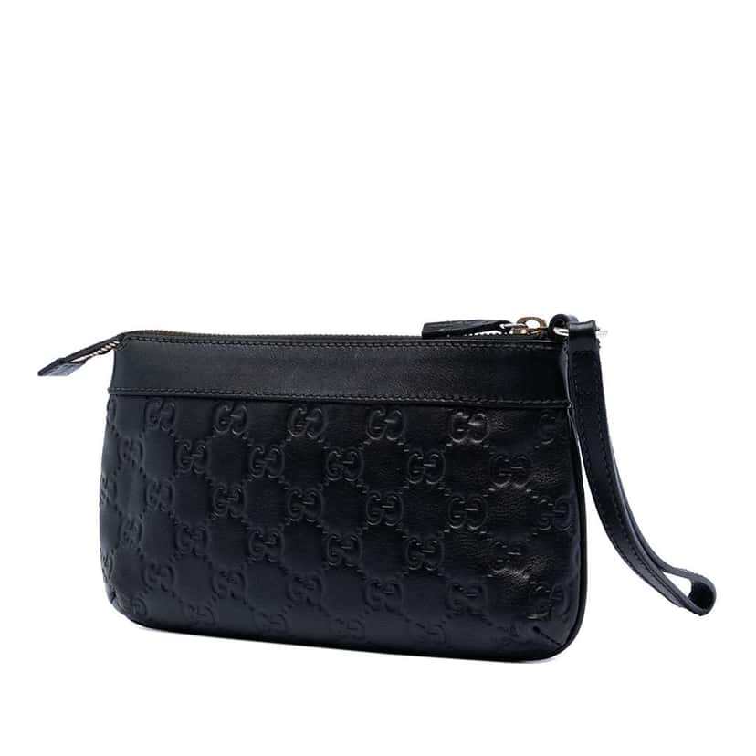 Gucci Guccissima New Britt Wristlet Pouch Black Leather Very good condition - Back View