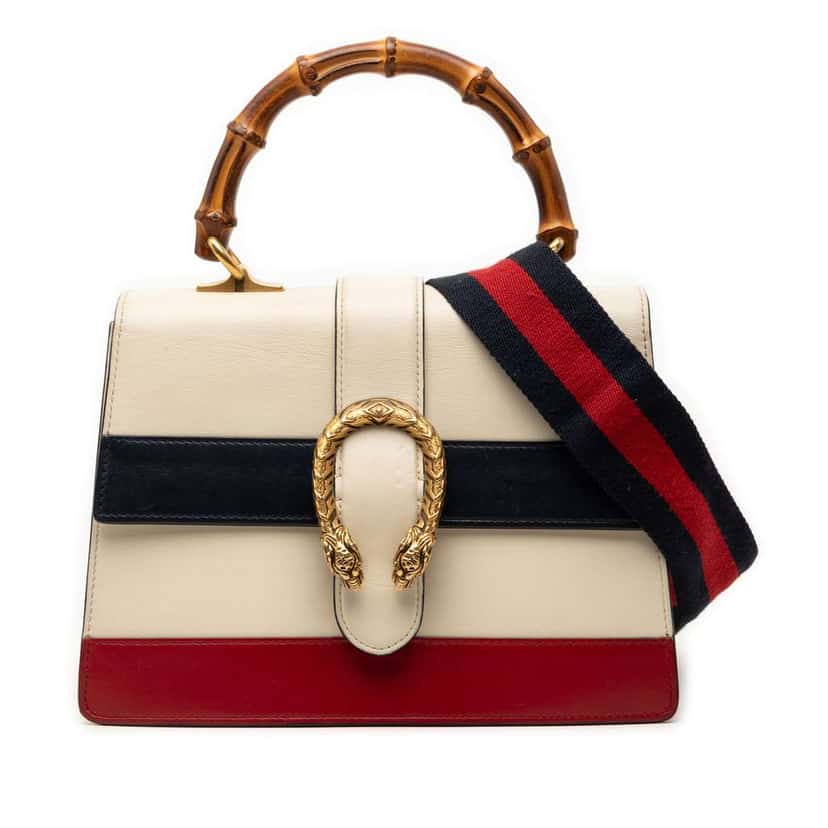Gucci Medium Leather Bamboo Dionysus Web Satchel White Leather Very good condition - Front View