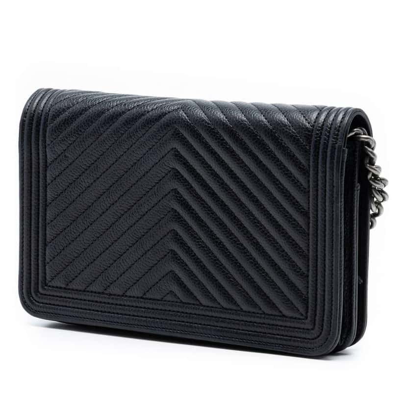 Chanel Chevron Caviar Boy Wallet On Chain Black Leather Very good condition - Back View