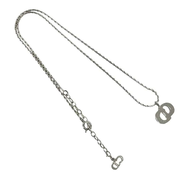 Dior Brass and Strass CD Logo Pendant Necklace Silver Brass Very good condition - Back View