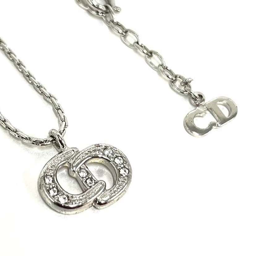 Dior Brass and Strass CD Logo Pendant Necklace Silver Brass Very good condition - Box View