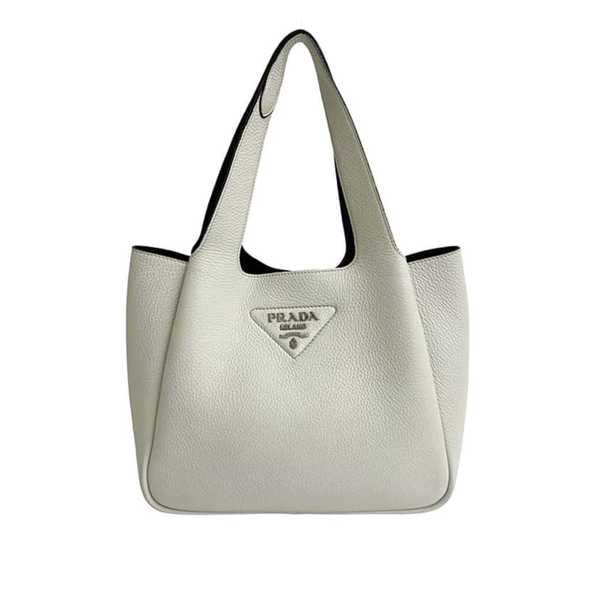 Prada Small Vitello Daino Dynamique Handbag White Leather Very good condition - Front View