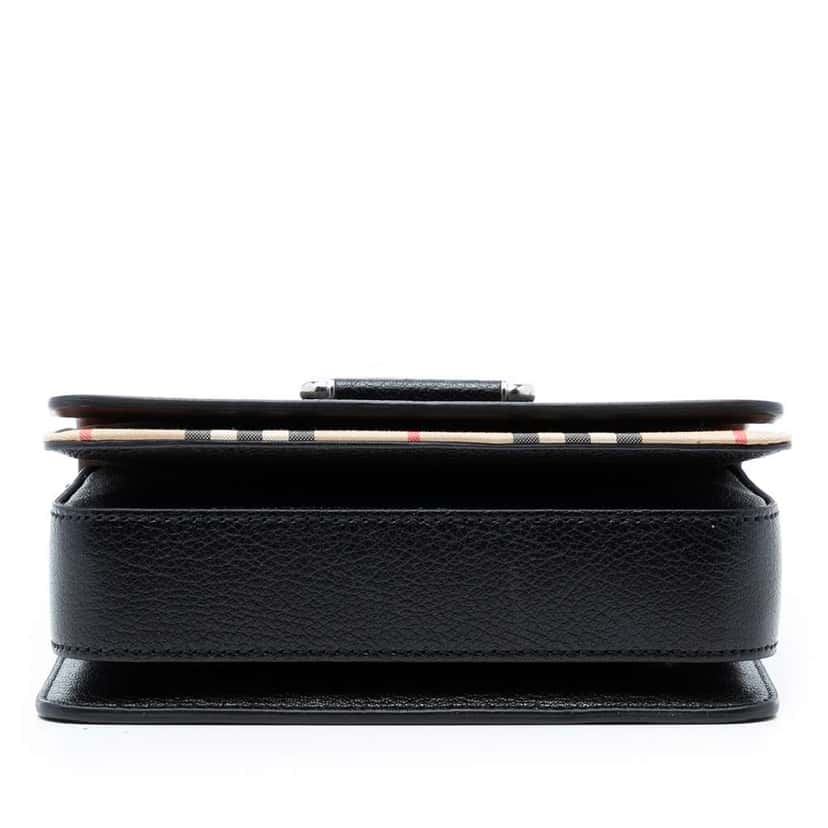 Burberry Small House Check Trimmed Goatskin D Ring Crossbody Black Leather Very good condition - Inside View