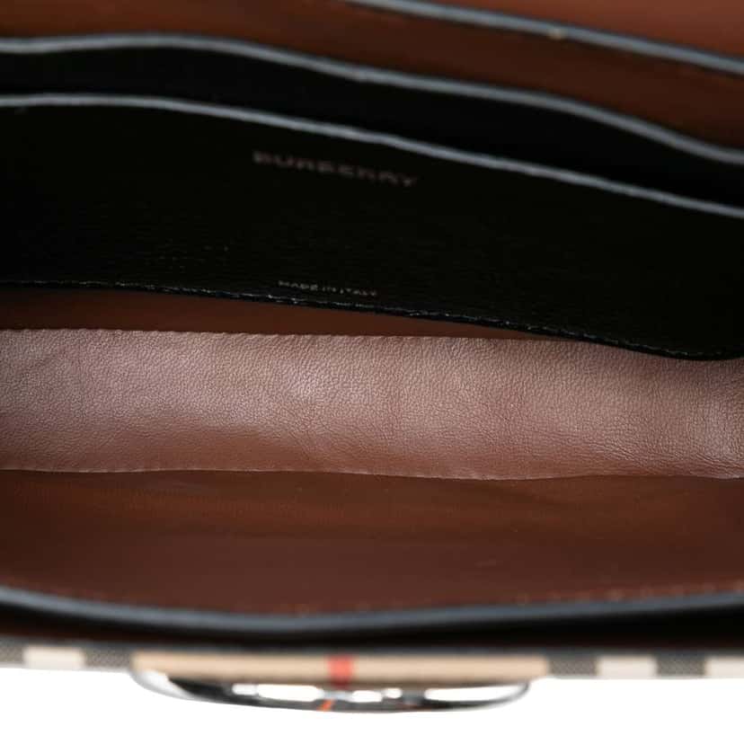 Burberry Small House Check Trimmed Goatskin D Ring Crossbody Black Leather Very good condition - Model View